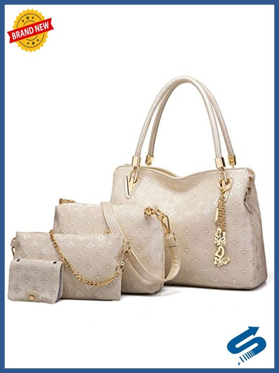 Handbags - PU Leather Tote Satchel Set with Tassel & Floral Print Shoulder Bag